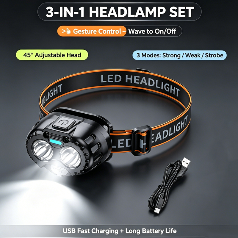 Outdoor Power Head - 強力な LED ヘッドランプ IPX4 防水緊急ヘッド懐中電灯 350LM