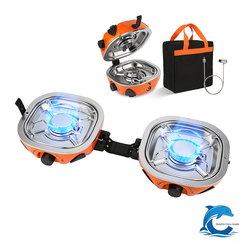 Outdoor Power Head - 2026年新型ダブルヘッドカセットストーブ 磁気折りたたみ式シェル キャンプストーブ ポータブル分割式ハイパワー屋外ガスバーナー