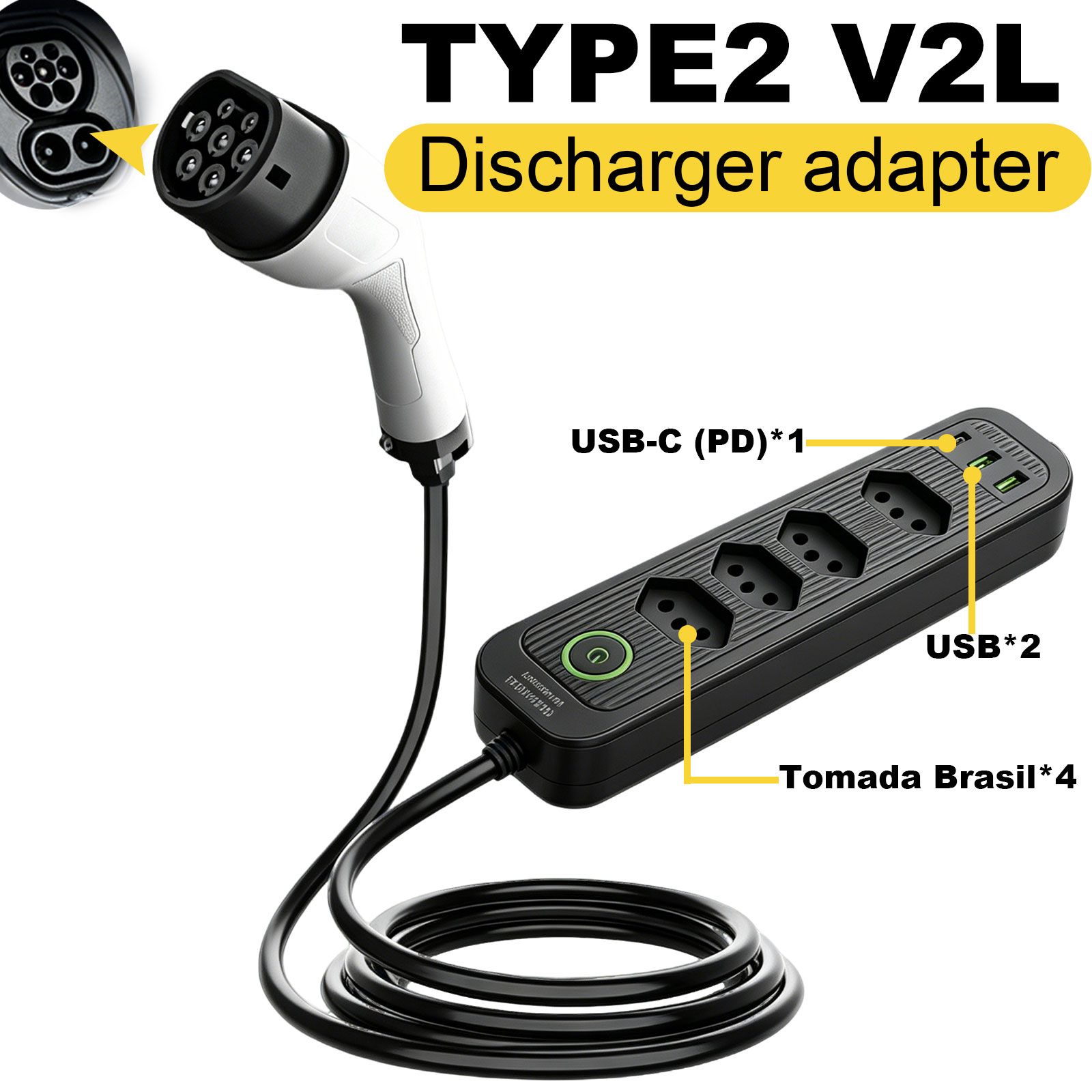 Outdoor Power Rack - タイプ2 V2L放電アダプター 16A ブラジルソケット EVから屋外電源ステーションへ BYD