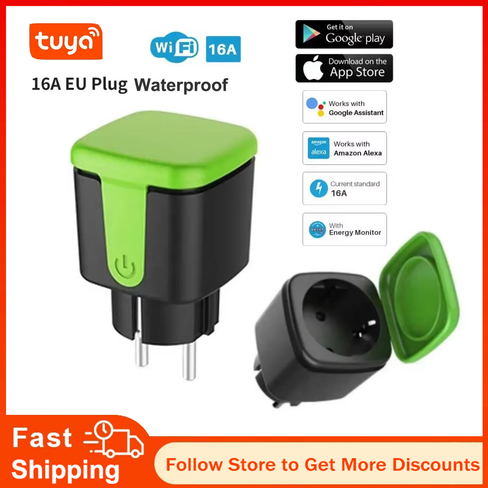 Outdoor Power Plug - Tuya EU 16A WiFiスマート防水ソケット屋外用ソケットスマートリビング電気プラグ Alexa Google