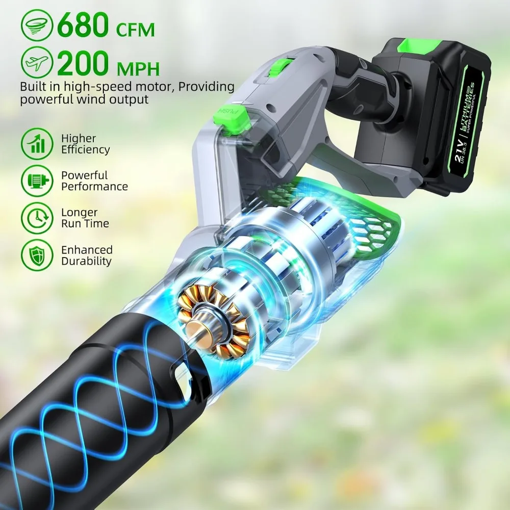 コードレスリーフブロワー、680 CFMのパワー、バッテリー - Leaf Blower Cordless のレビューと価格