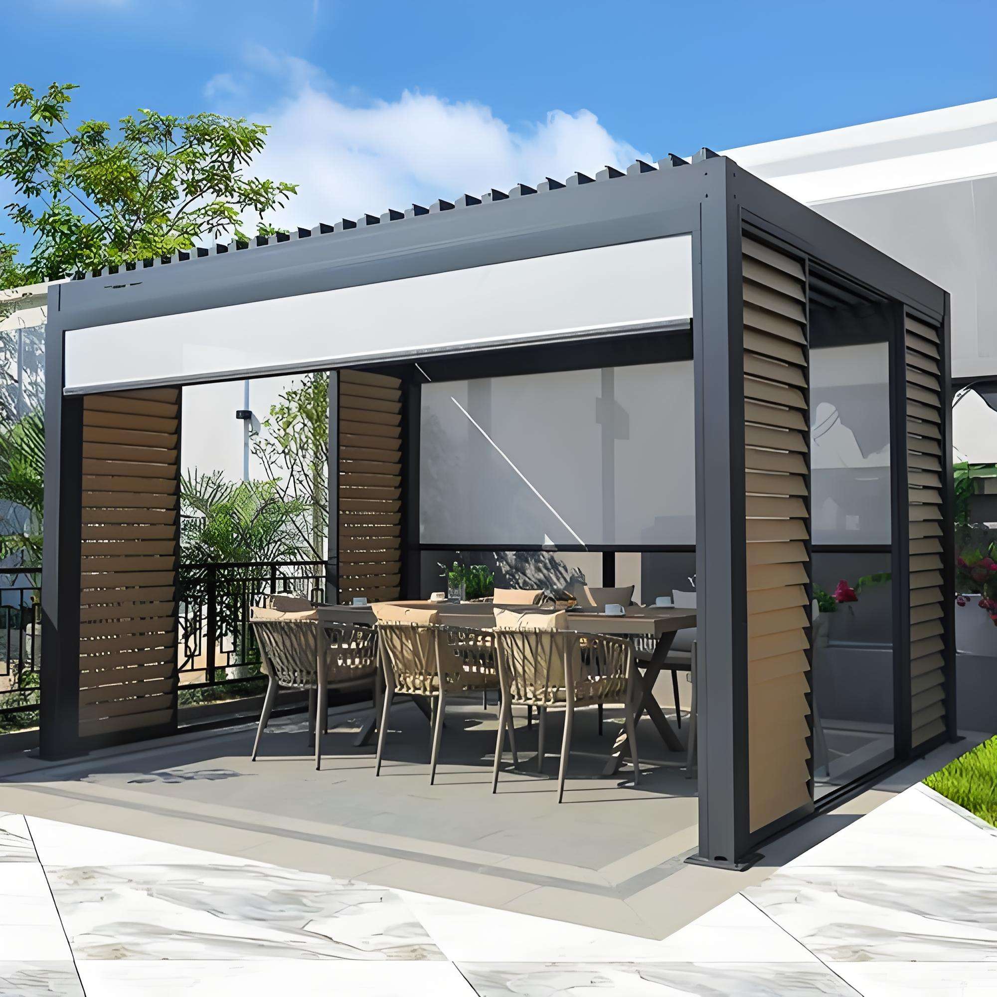 電動式アルミパーゴラ、防水ルーバー屋根付き屋外ガゼボ、パティ - Outdoor Power For Gazebo のレビューと価格