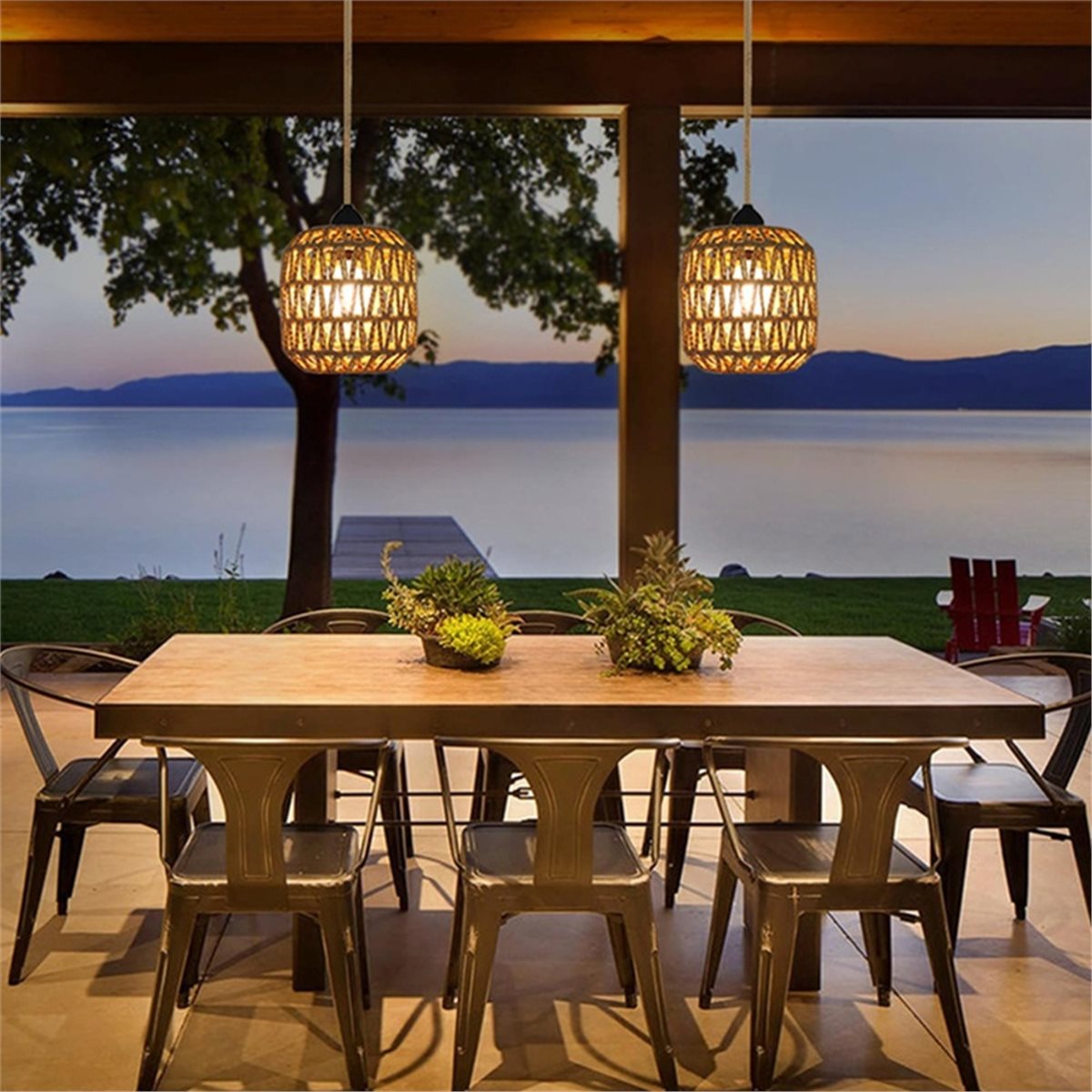 ABZJ 2個セット バッテリー式ペンダントライト 籐製ペン - Outdoor Power For Gazebo のレビューと価格