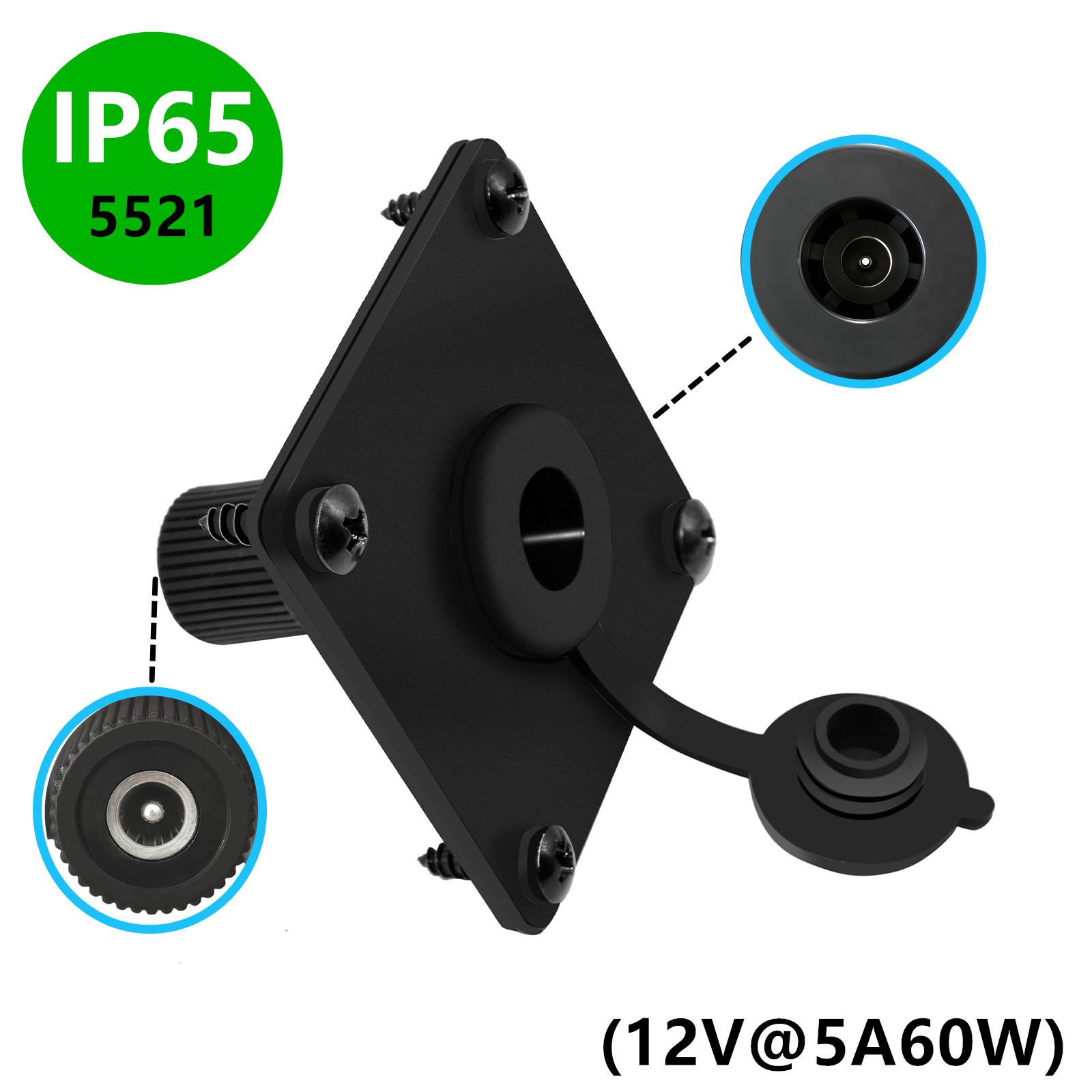 IP65防水DC5521パネルマウントソケット12V 5A  - Outdoor Power Jack のレビューと価格