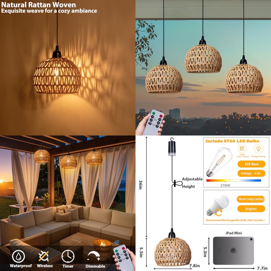 電池式吊り下げ式屋外シャンデリア、電池式ペンダントライト、ガ - Outdoor Power For Gazebo のレビューと価格