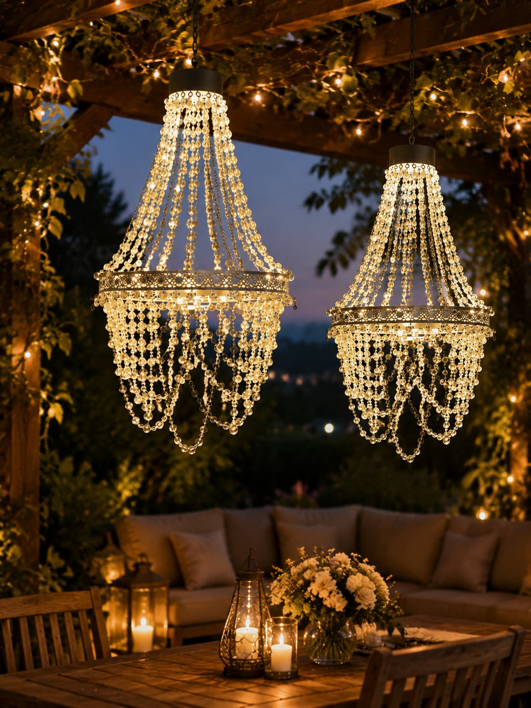 屋外用装飾ソーラークリスタルシャンデリア1個。白色LEDライ - Outdoor Power For Gazebo のレビューと価格