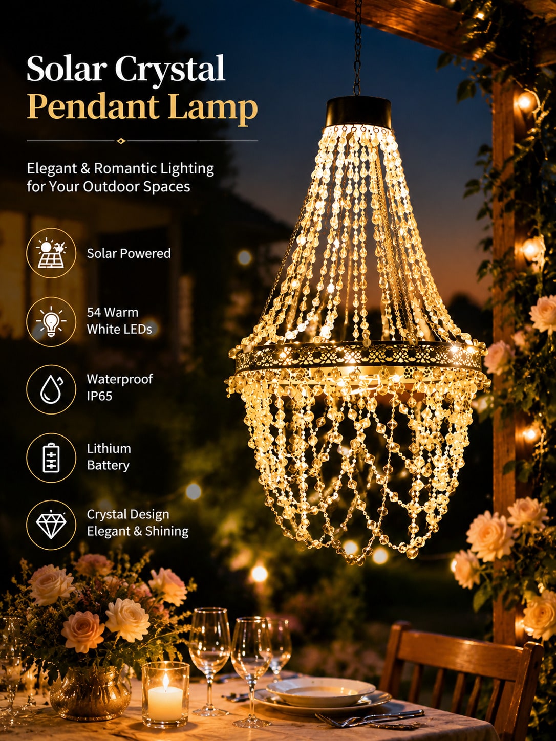 屋外用装飾ソーラークリスタルシャンデリア1個。白色LEDライ - Outdoor Power For Gazebo のレビューと価格